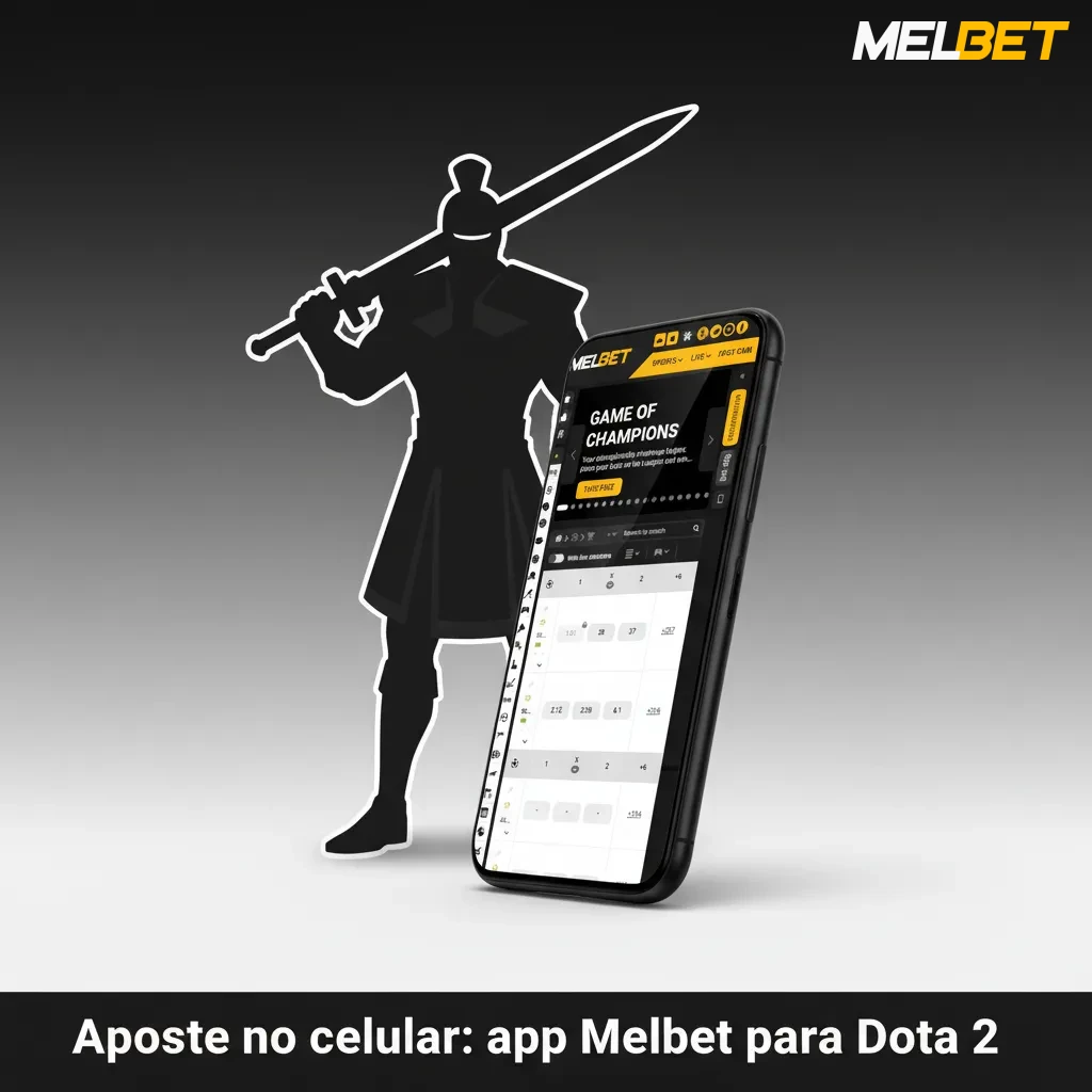 Tela de smartphone com app Melbet exibindo partidas de Dota 2 e odds ao vivo para apostar.