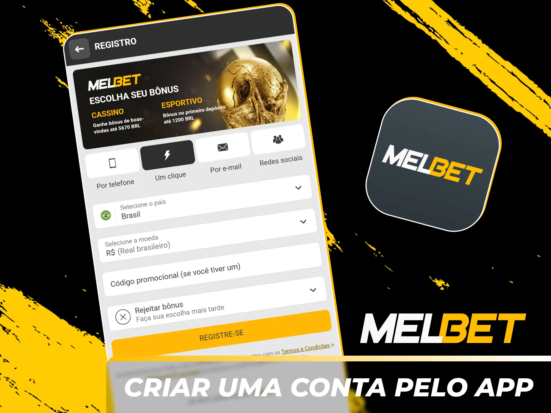 Cadastre uma nova conta de jogo pelo aplicativo Melbet oficial.
