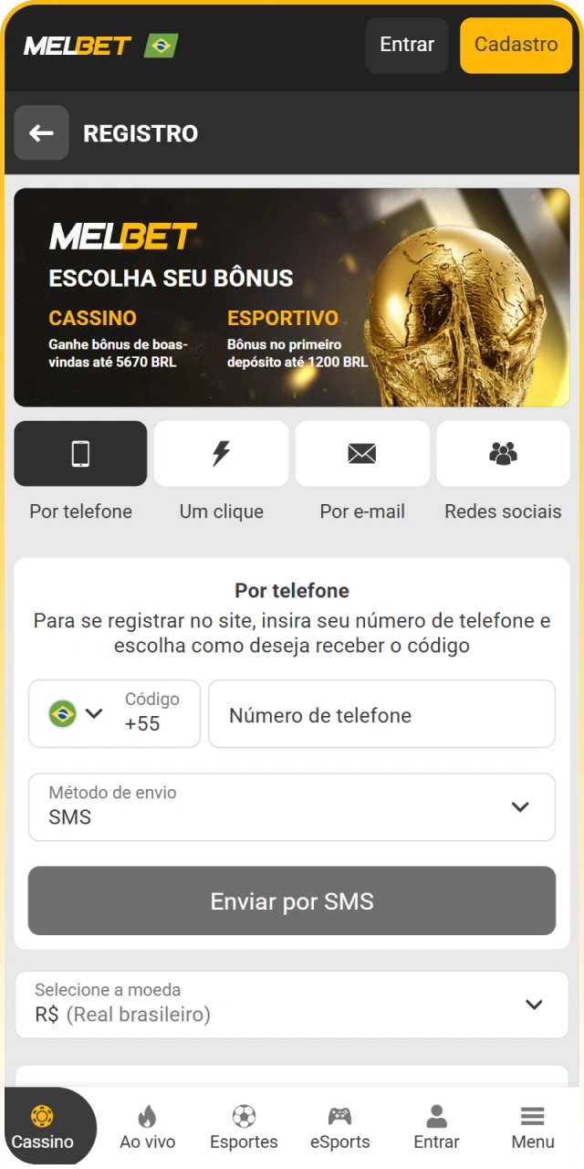Abra o formulário de cadastro de usuários na Melbet oficial.